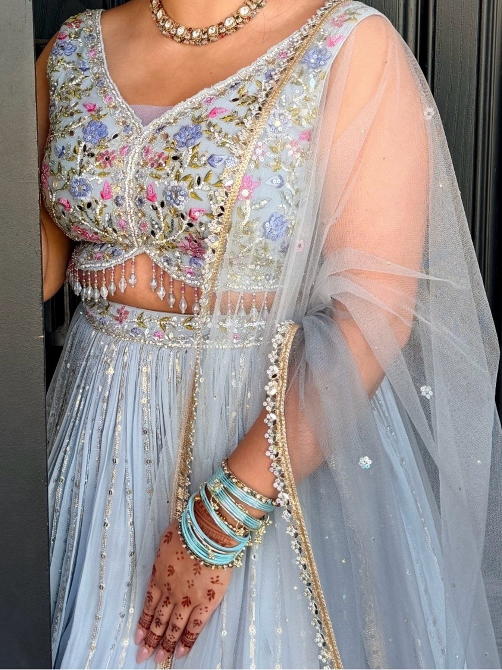 Ethnic Indian Wear Blue/Silver Sequined Lehenga with Dupatta